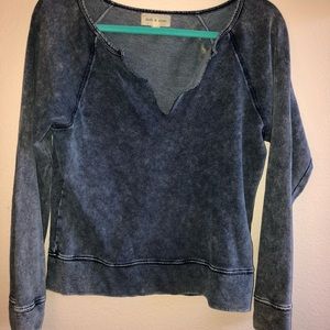 cozy sweater with faded denim appearance